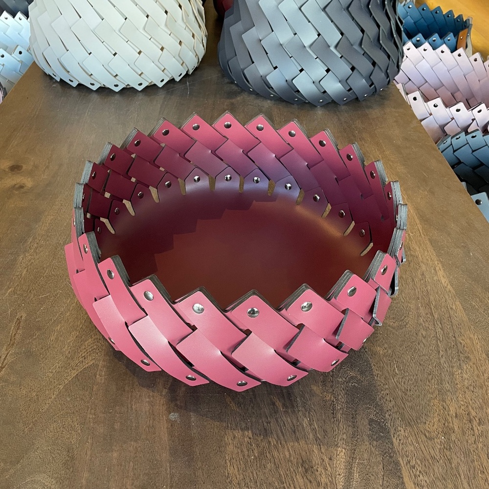 Small Braided Leather Basket Burgundy